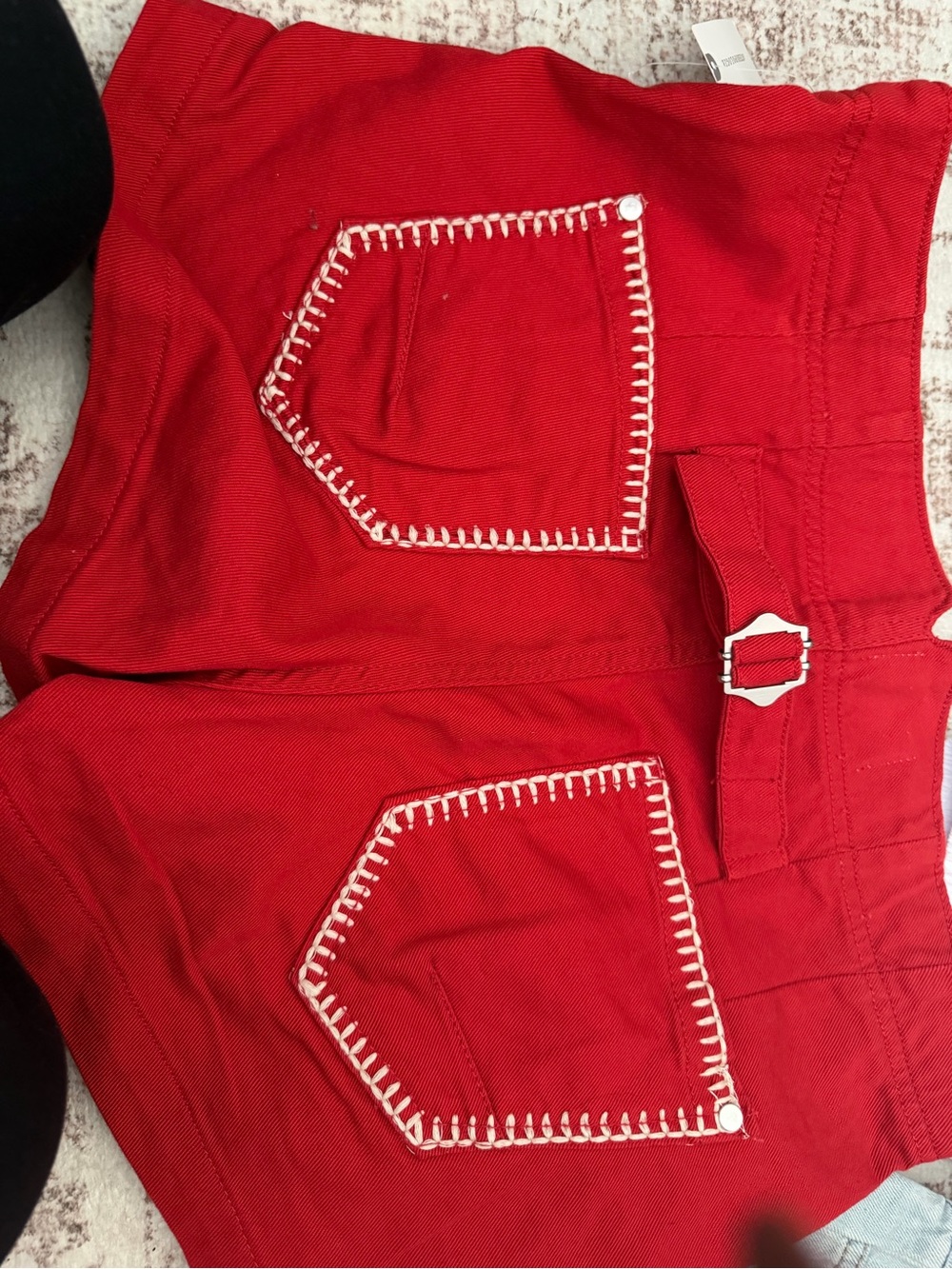 Anthropologie Red Shorts with White Whipstitch Pocket Detail